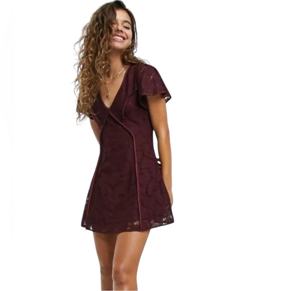 Moon River Lace Dress Burgundy Mini Wine Party Cocktail Fairy Romantic SZ Large